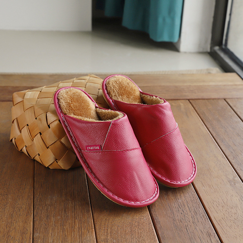 Winter Home Warm Non-slip Leather Slippers foto 4