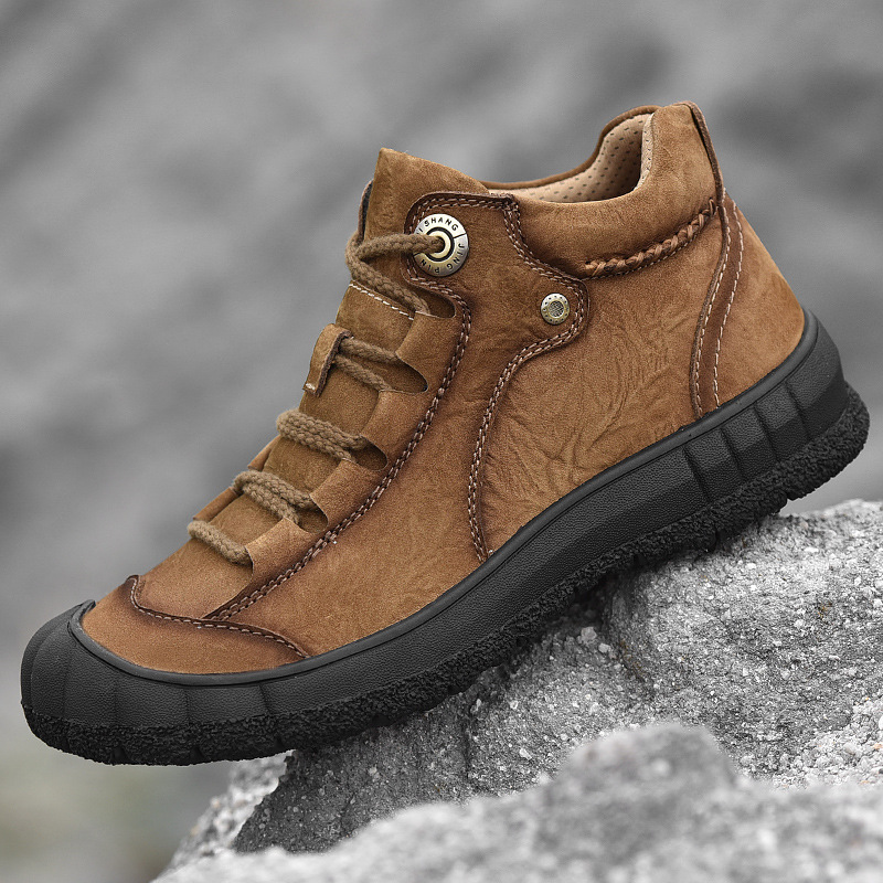 Genuine Leather Mid-top Men's Shoes Closed Toe Anti-kick Outdoor Leisure foto 4