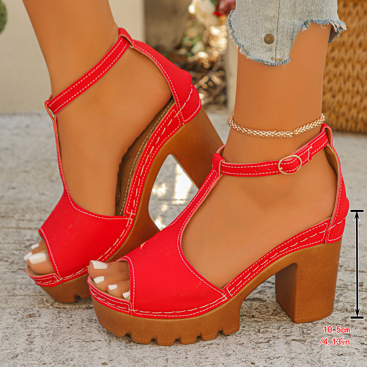 Summer New Arrival Plus Size Womens Chunky High Heel Sandals foto 5