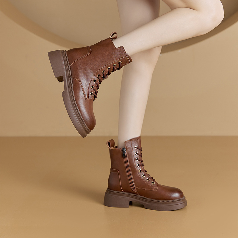 Retro Genuine Leather Martin Boots Women Korean Version Thick Sole foto 4