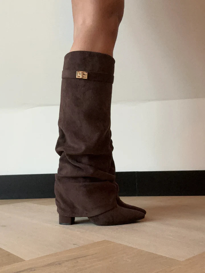 Women's Pointed Toe Straight Tube Metal Buckle Mid-calf Boots foto 5