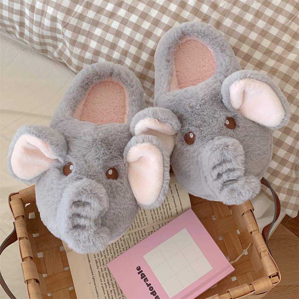 Creative Three-dimensional Elephant Winter Cotton Slippers Female Plush Warm foto 4