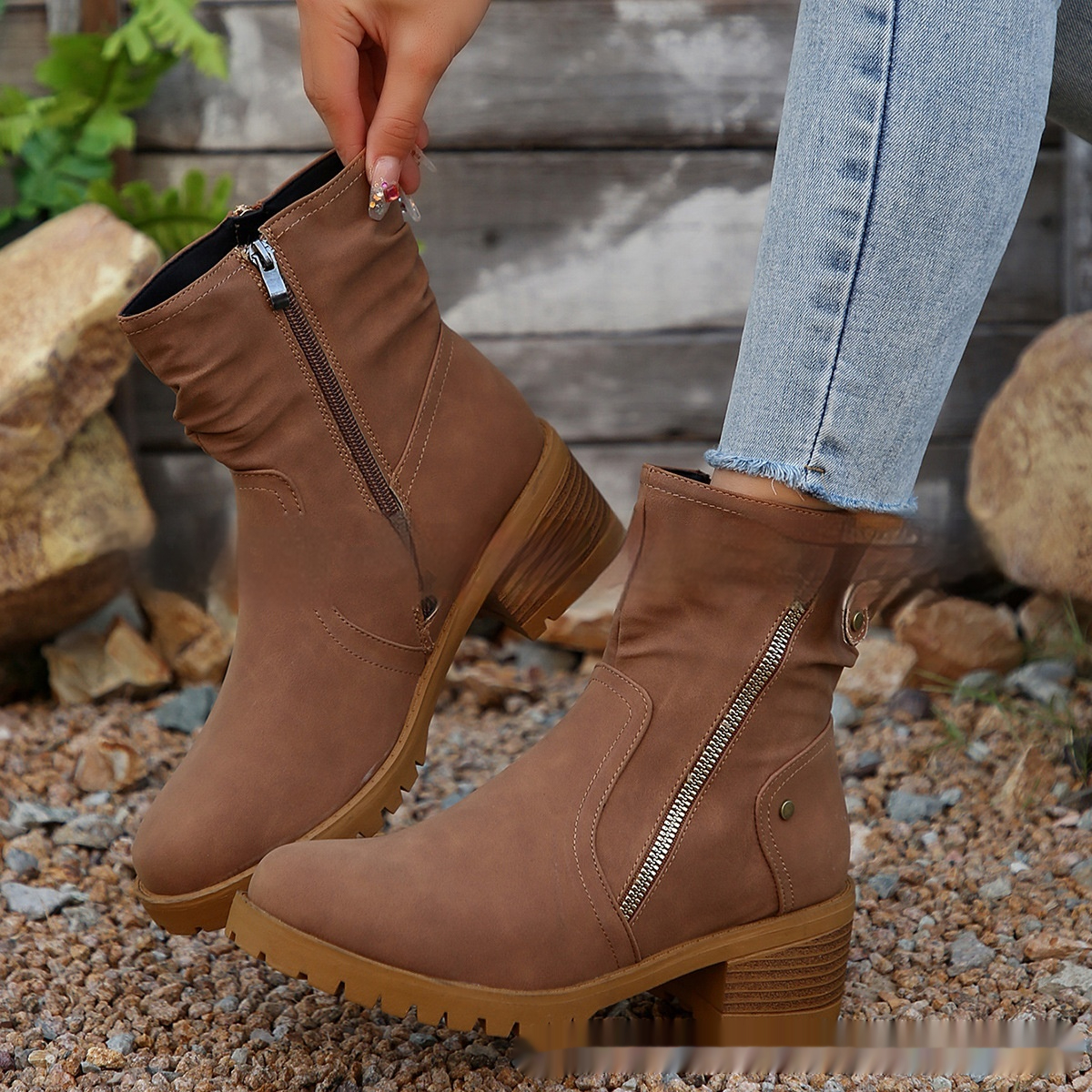 Belt Buckle Women's Ankle Boots Elastic Band foto 4