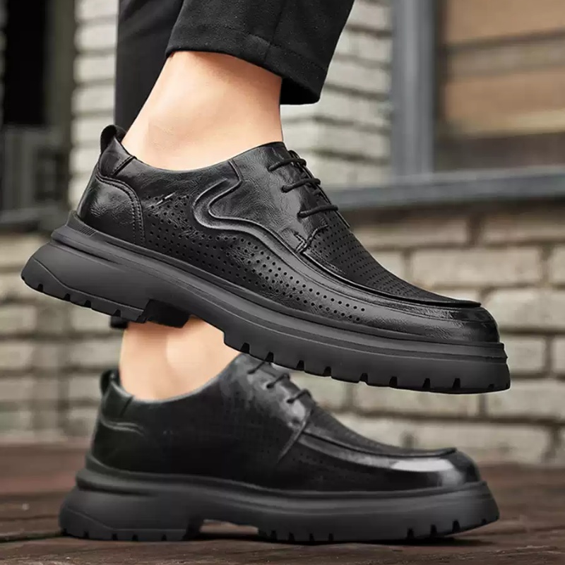 Men's Leather Shoes Summer Breathable Soft Bottom Business Casual foto 2