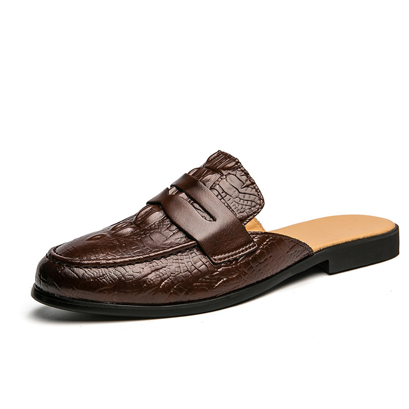 Men's Closed Toe Half-support Leather Shoes Crocodile Pattern