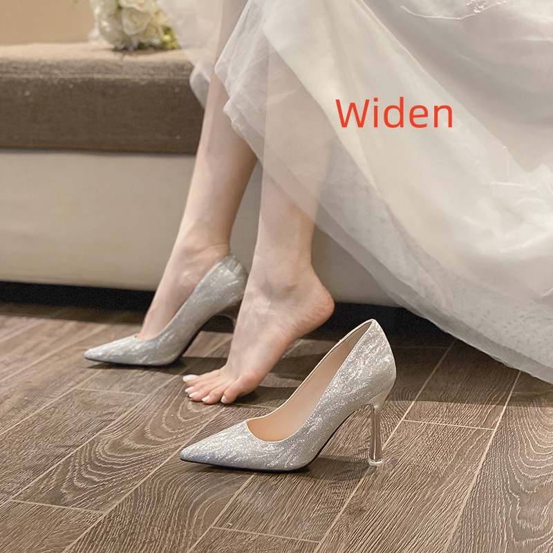 Large Size High Heel Stiletto Champagne Bridal Shoes foto 3