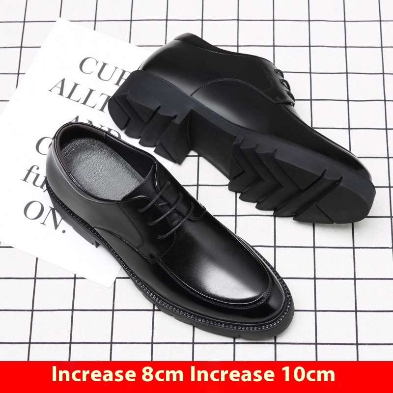 Spring And Autumn Men's Leather Shoes Men's 8cm Height Increasing Insole 10cm Thick Bottom Business Formal Wear Shoes foto 2