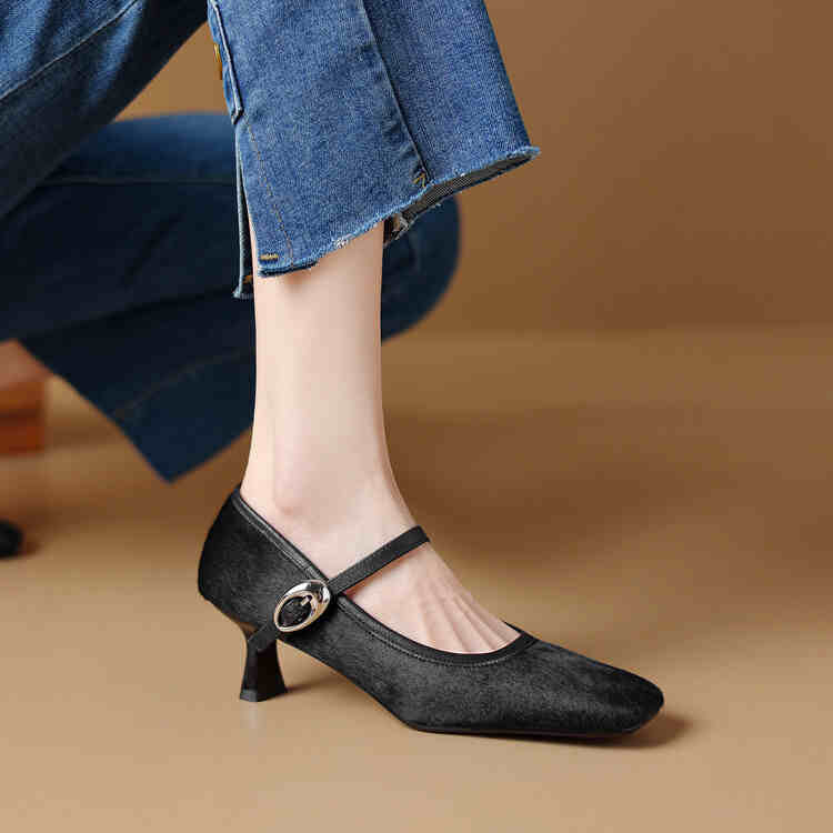 Women's Square Toe Stiletto Heel Ankle-strap Shoes Fashionable Retro High Heels foto 2