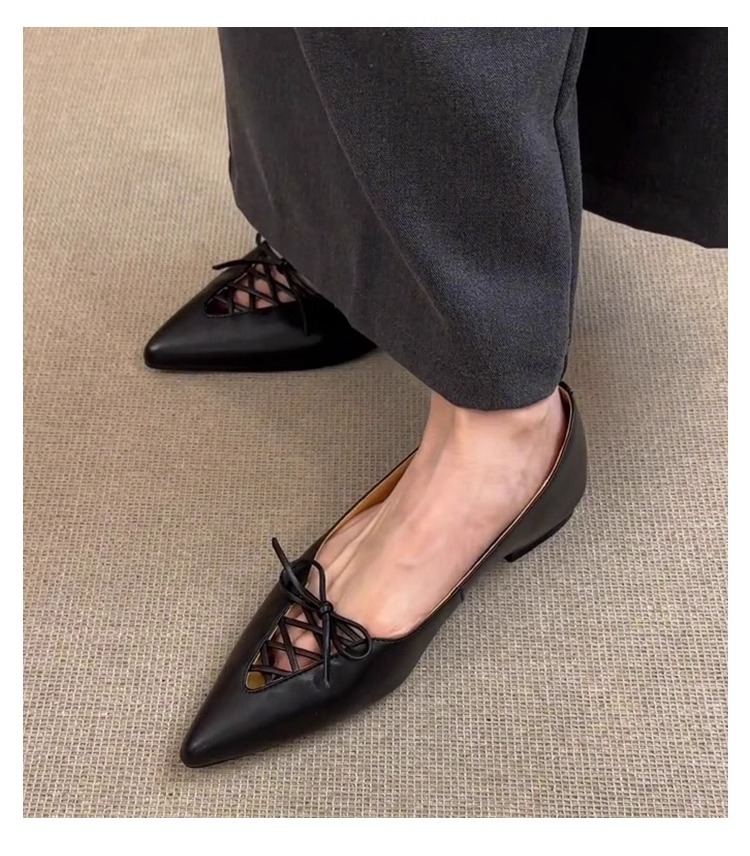 Womens Bow-Knot French Cutout Commuter Flat Shoes foto 3