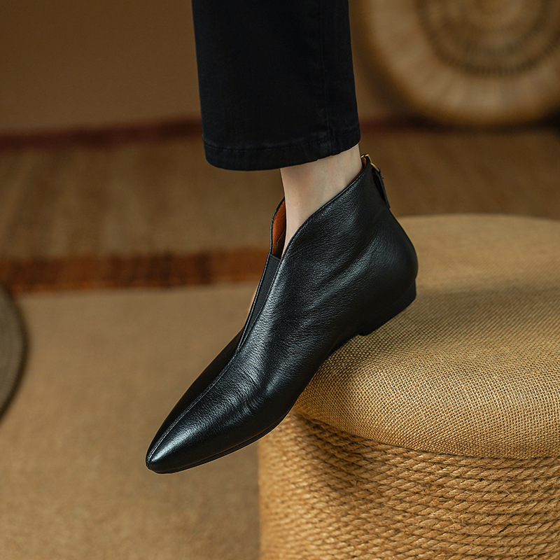 Retro Low-heeled Leather Ankle Boots With A Back Zipper foto 3
