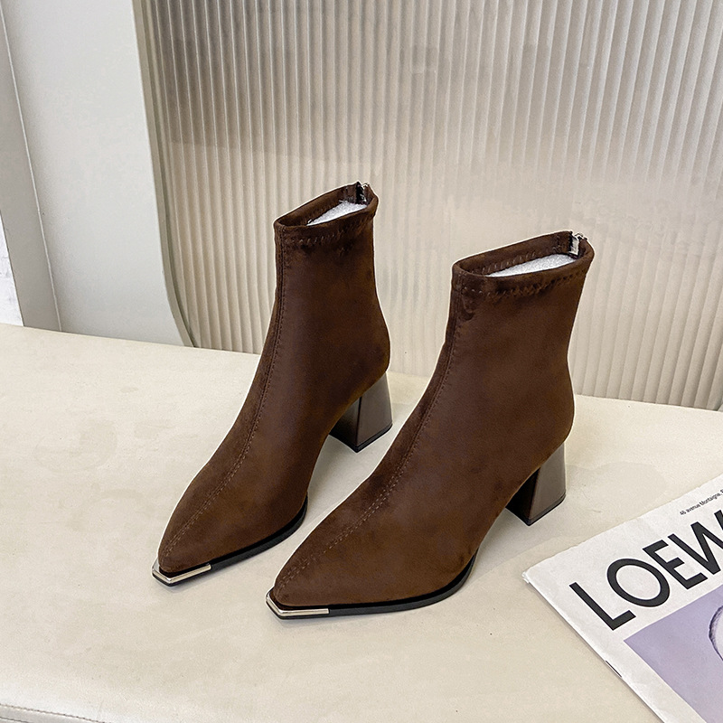 Vintage Chunky-heeled Suede Pointed-toe Ankle Bootsversatile foto 2