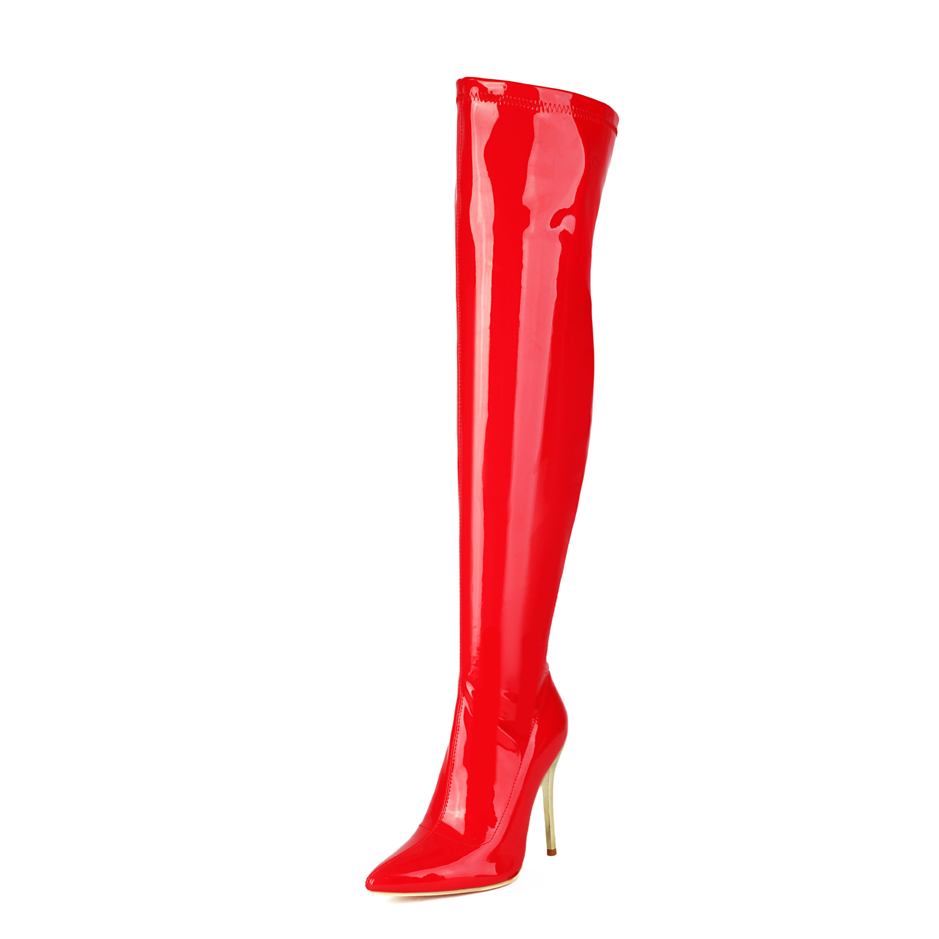 European And American-style Patent Leather Over-the-knee High Heels foto 3