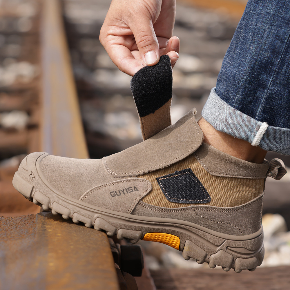 Fireproof Flower Safety Wear-resistant Steel Toe Cap Felt Buckle Welder Shoes foto 4