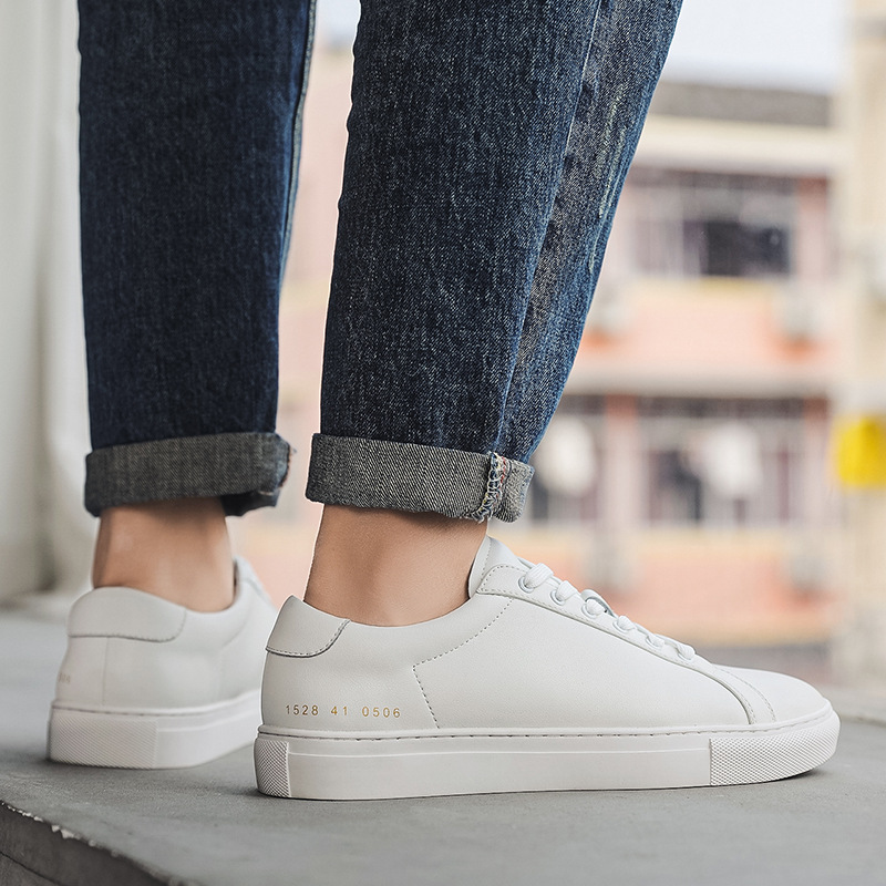 New Breathable Cowhide Flat-soled Trendy Versatile White Sneakers foto 2