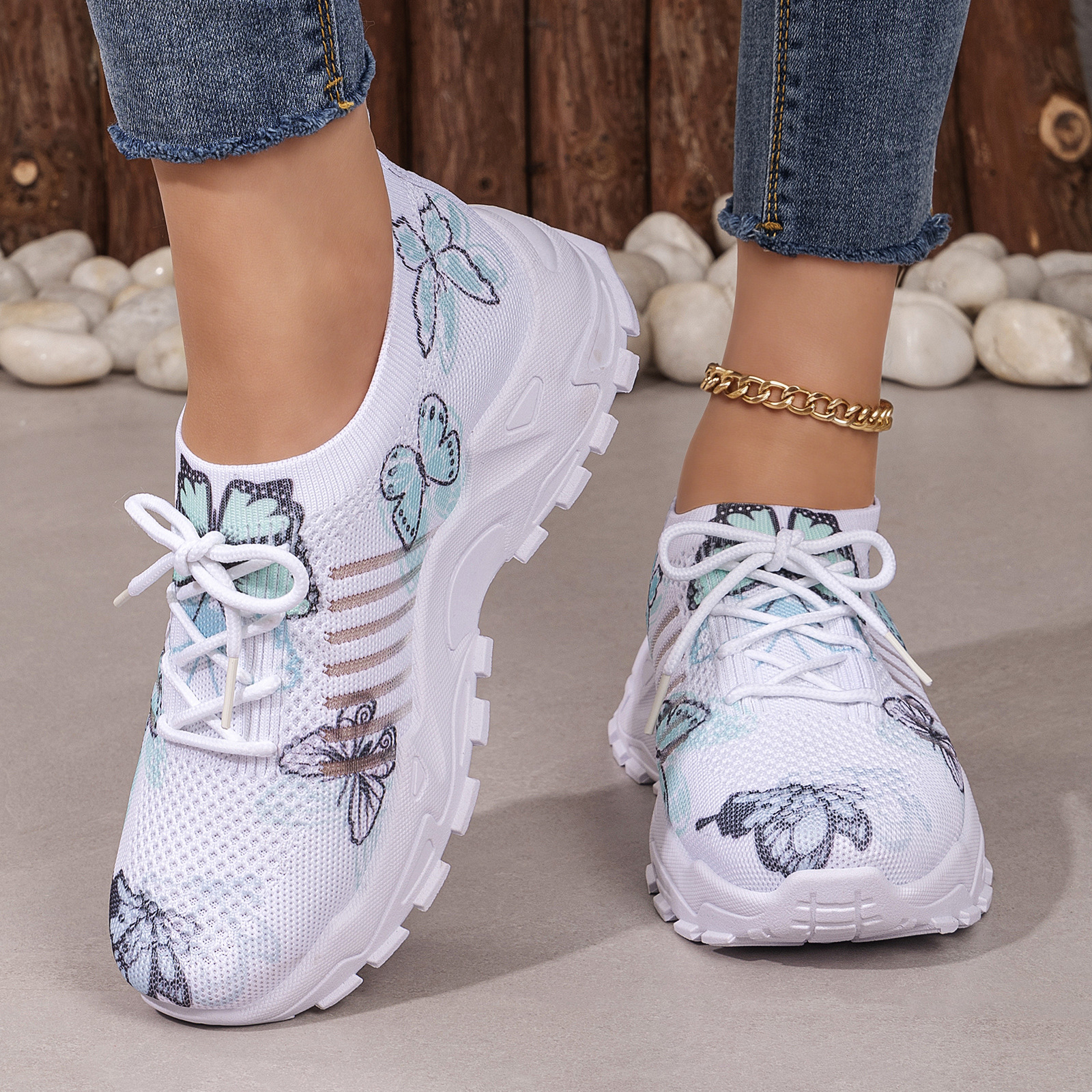 Casual Shoes With Butterfly Pattern Flyknit Single-layer Shoes foto 5