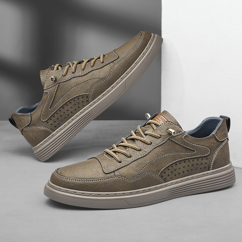 Men's Round Toe Board Cowhide Breathable Shoes foto 4