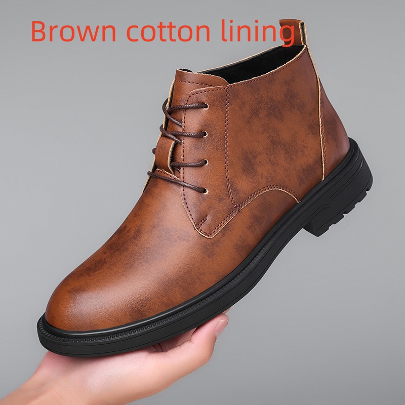 Retro Lace Up Denim Trendy Mid-length Warm Non-slip Men's Martin Boots foto 4