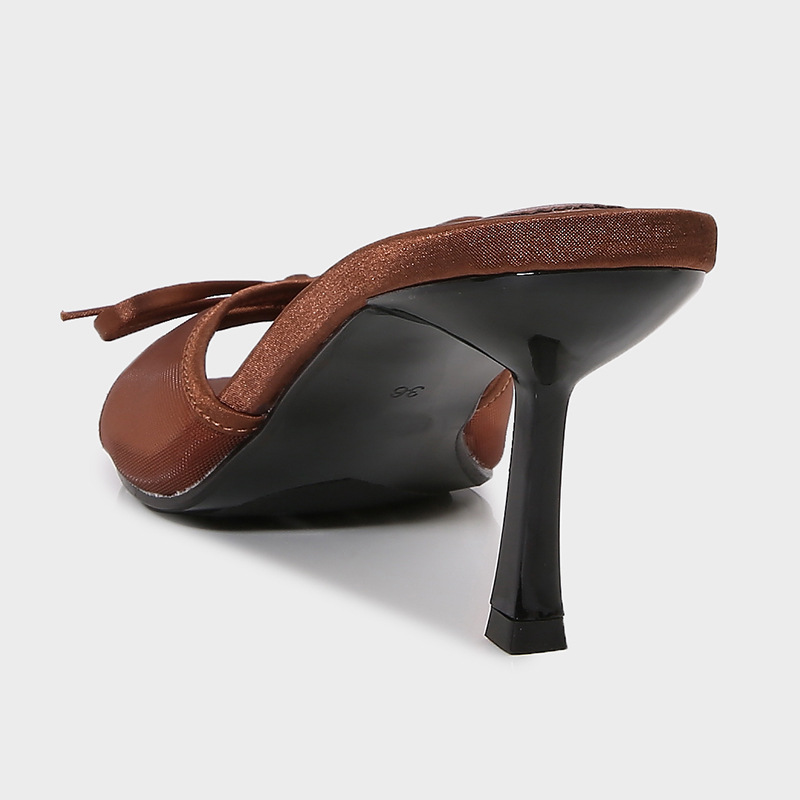 Womens Brown Mesh Sandals With Bow Detail And High Heel foto 3