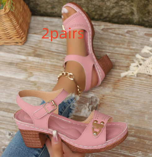 Chunky-heel Large-size High-heeled Sandals For Women Casual And Comfortable