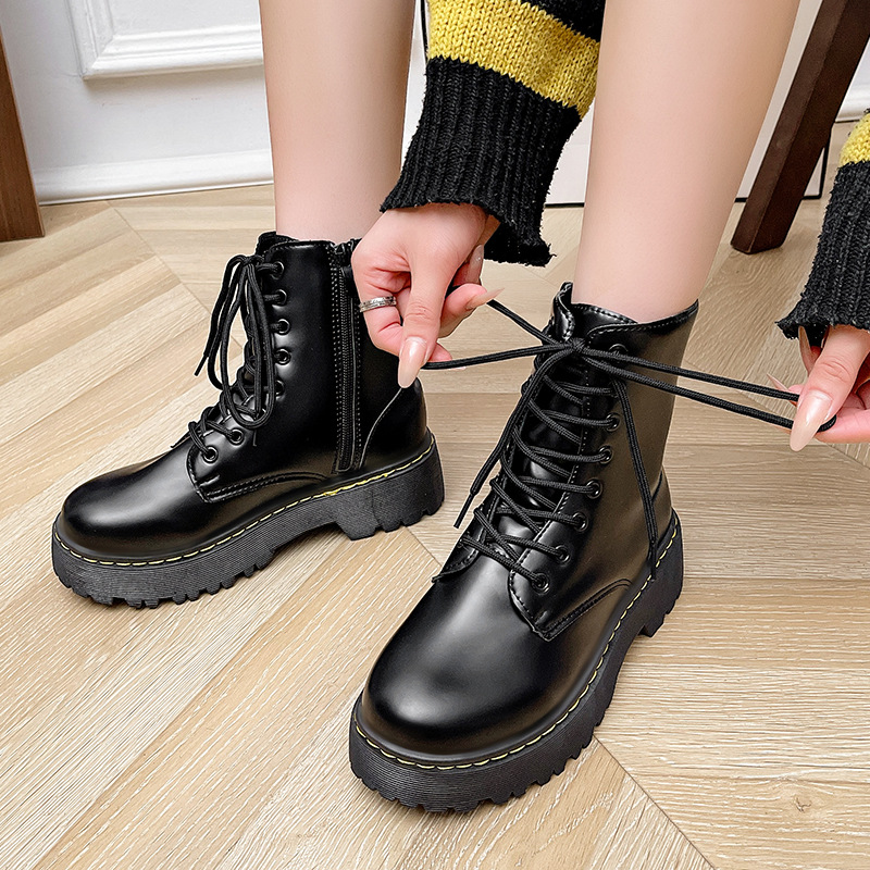 Versatile Lace-up Martin Boots With Thick Heels foto 3