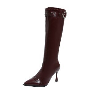 New Rivet Belt Buckle Fashionable Stiletto Stretch High Boots foto 3