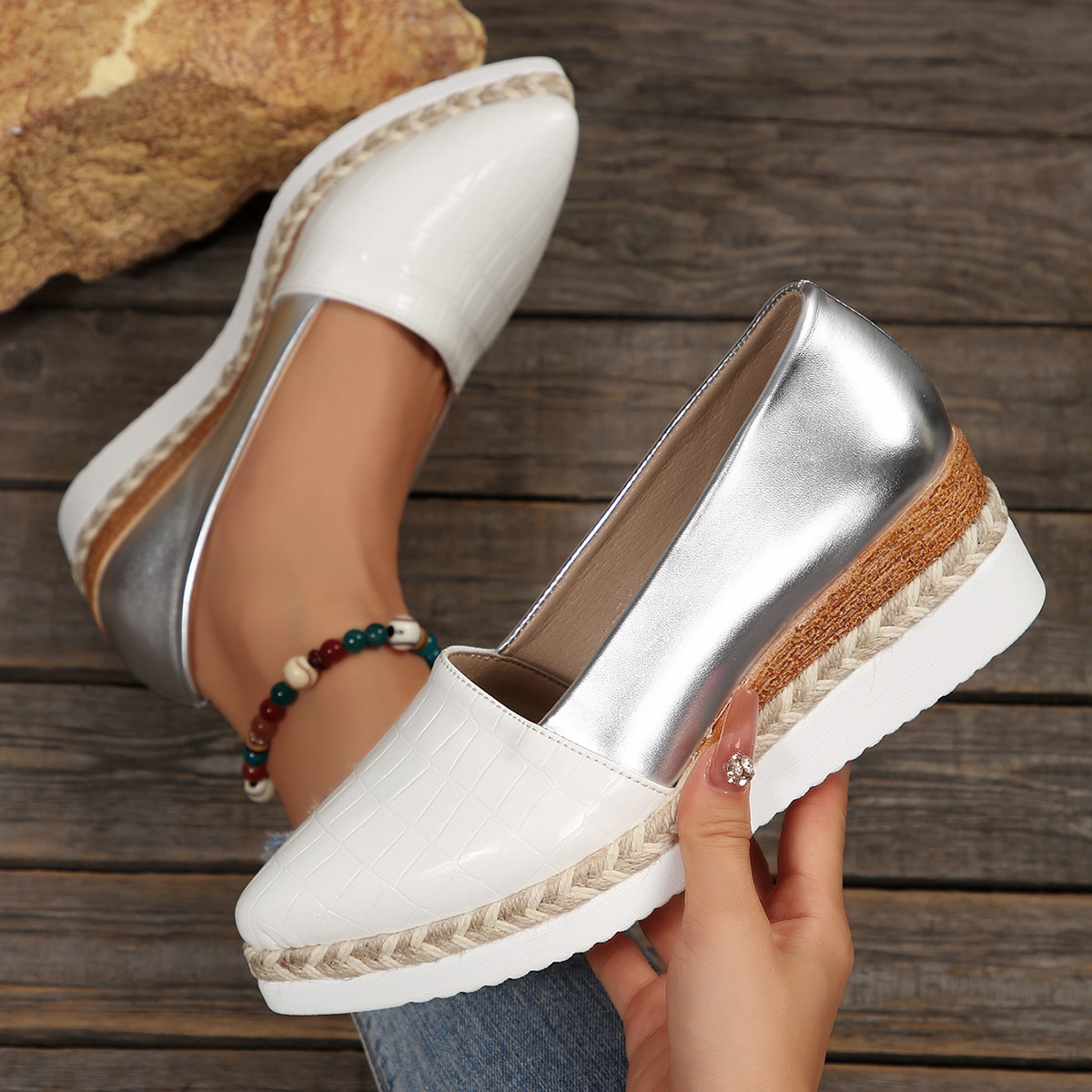Plus Size Woven Hemp Rope Pointed Women's Shoes foto 3