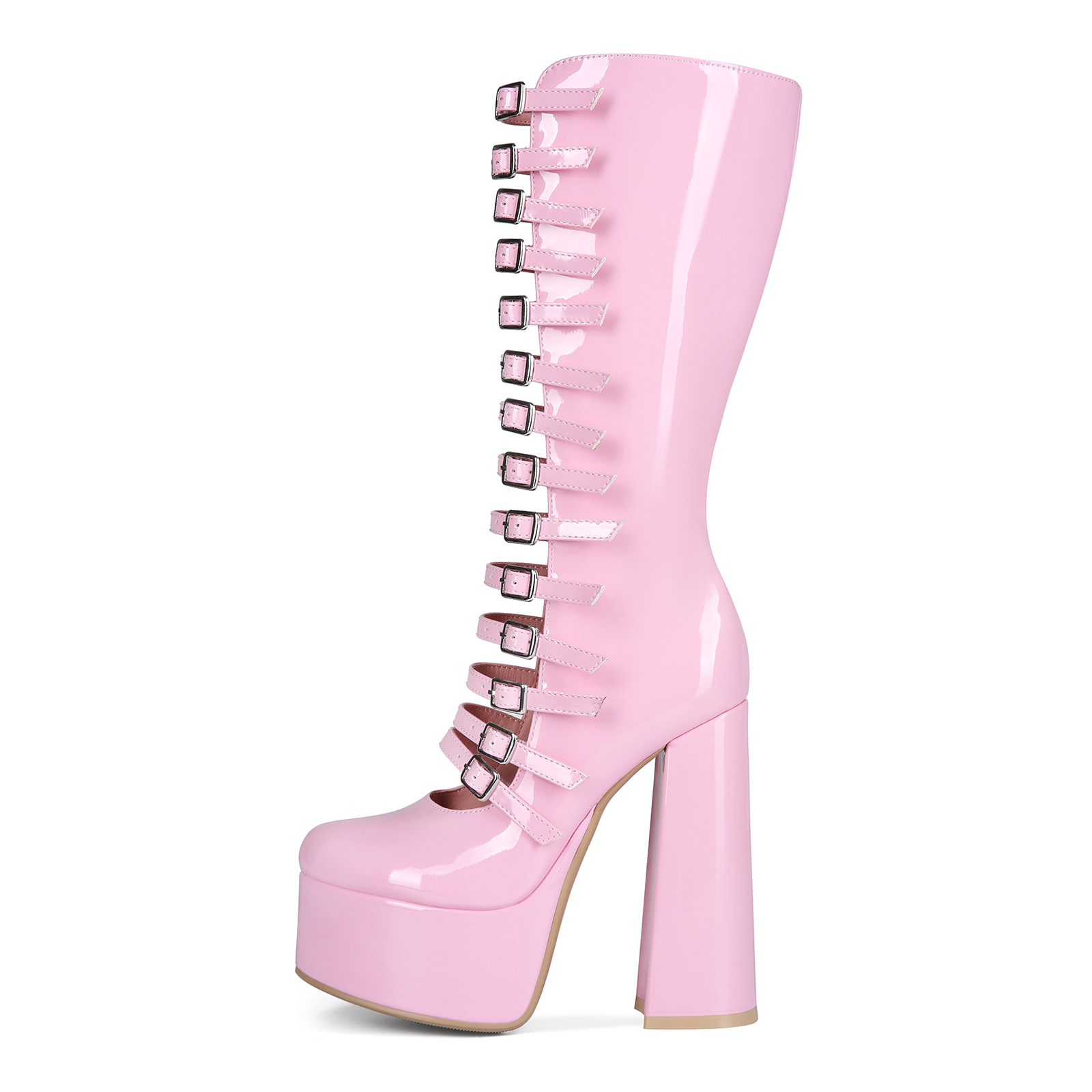 High-heeled Strap-decorated Platform Chunky-heel Plus-size Womens Over-the-knee Sandals foto 2