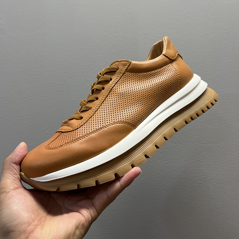 Genuine Leather Breathable Hollow Men's High-end Platform Casual Leather Shoes foto 3