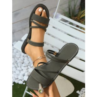Sandals Plus Size Flip-toe Buckle Flat Cross Strap Women's Shoes foto 5