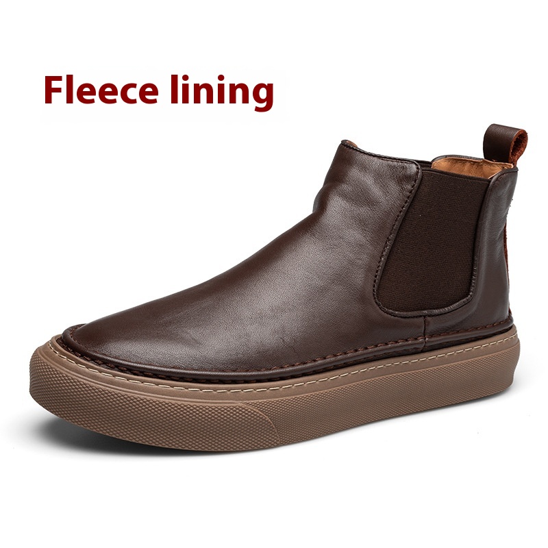 Fleece British Style High-top Leather Shoes Male foto 4