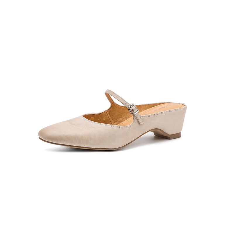 Women's Washed Full Grain Leather Mary Jane Mules, Low Heel Square Toe Slide Sandals foto 3