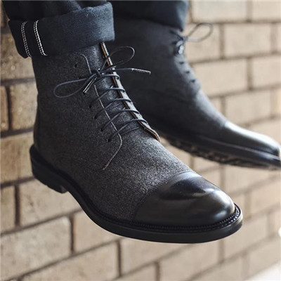 Flat Bottom Wedge Pointed Toe Combined Fabric Thin Belt Men's Short Boots foto 2