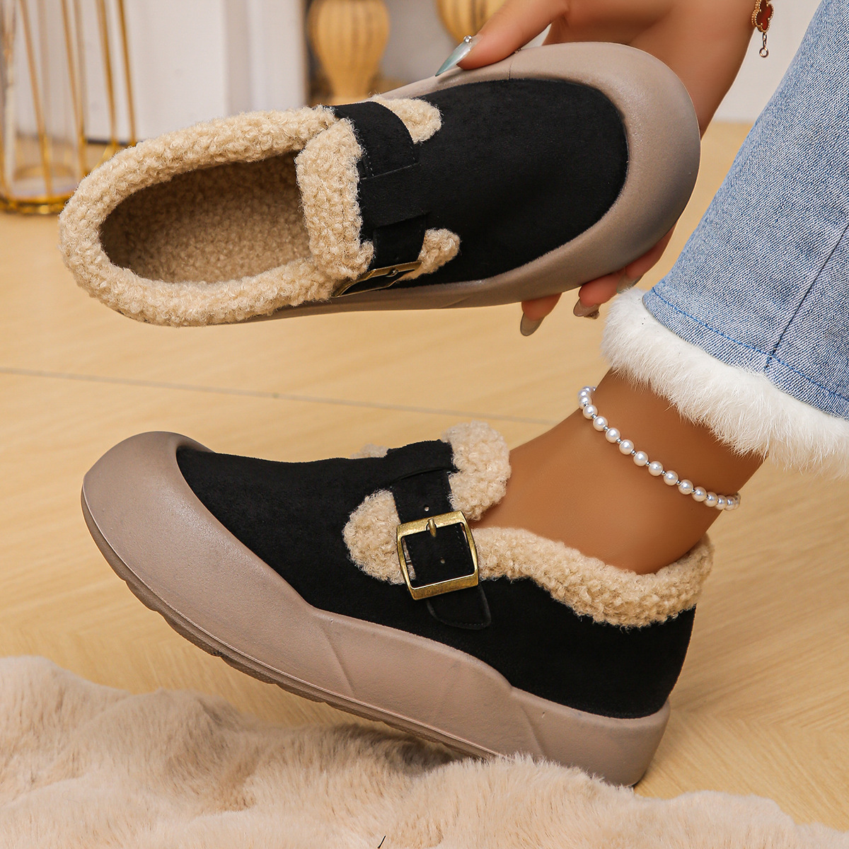 Winter Fleece-lined Non-slip Thickening Thermal Cotton Shoes foto 3