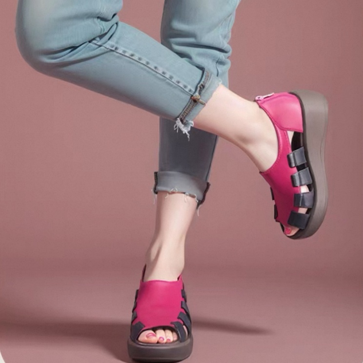 Womens Genuine Leather Wedge Sandals With A Thick Comfortable Sole foto 3
