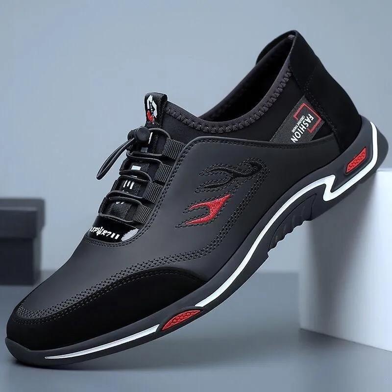 Men's Sports Casual Lace-up Soft Bottom Leather Slip-on Flat Work Shoes foto 4