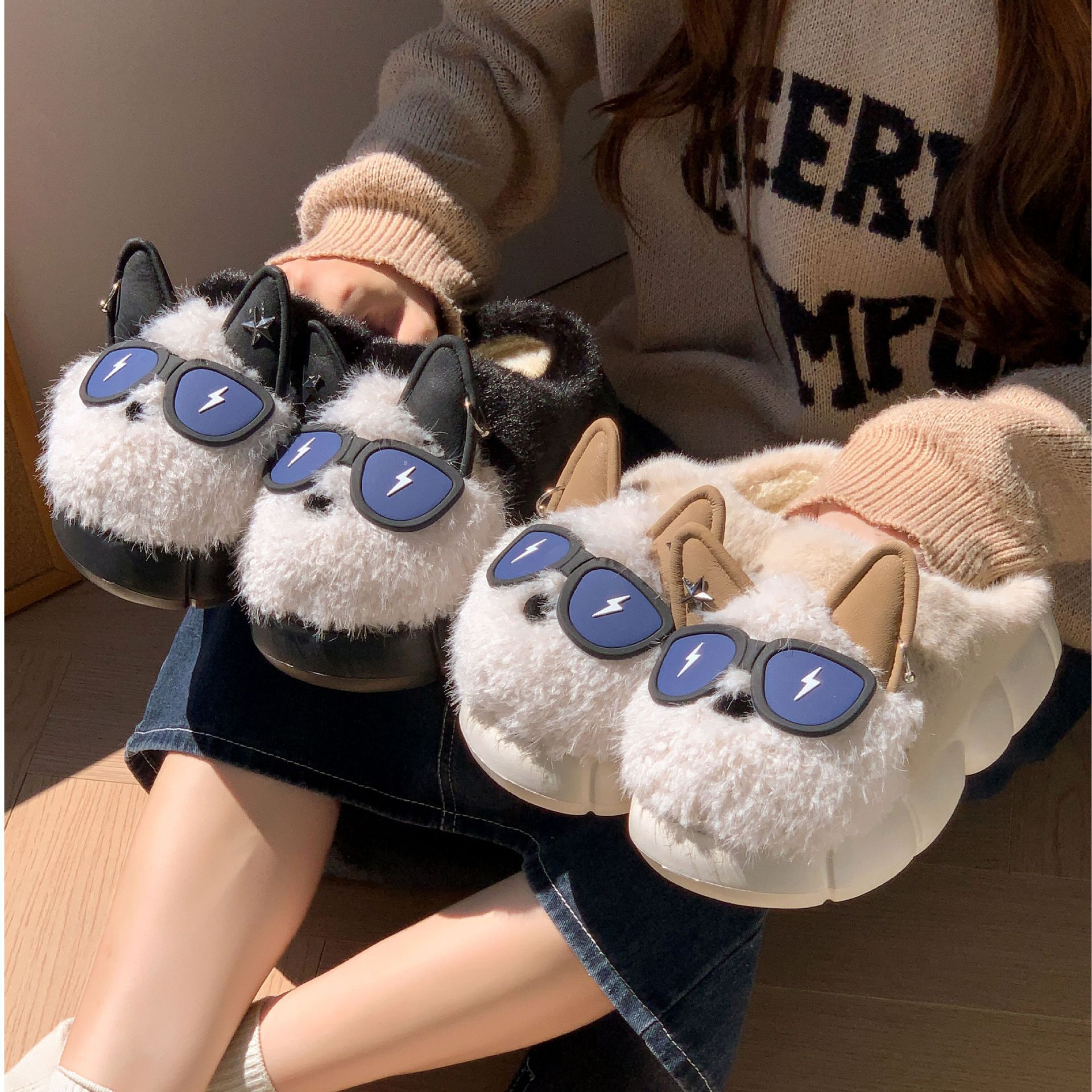 Women's Thick-soled Non-slip Cute Puppy Cotton Slippers foto 3