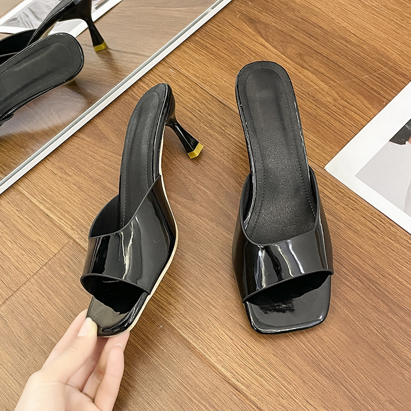 Womens Open-toe Square-toe Slippers With A Thin Heel For Outdoor Wear foto 5