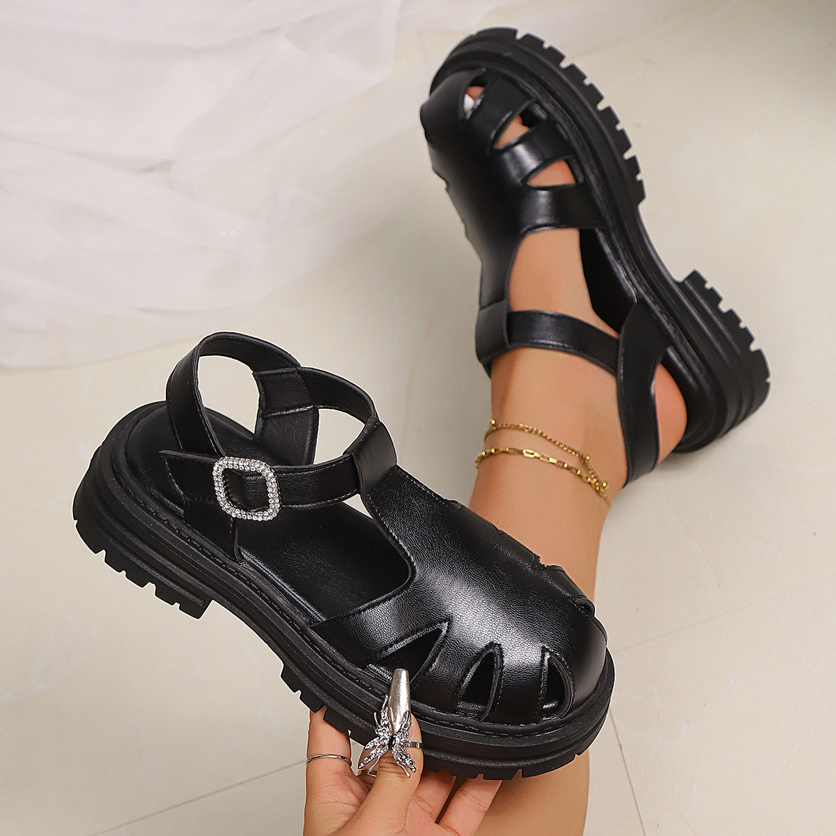 Sandals Summer New Style Back Empty Buckle Front Toe Cap Hollowed Women's Shoes foto 5