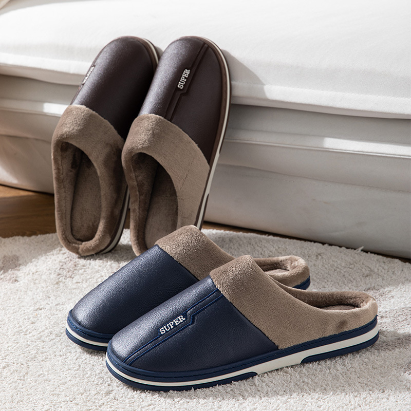 Winter Oversized Cotton Slippers Male PU foto 4
