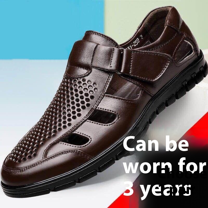 Men's Business Casual Hollow Work With Holes Leather Sandals foto 2