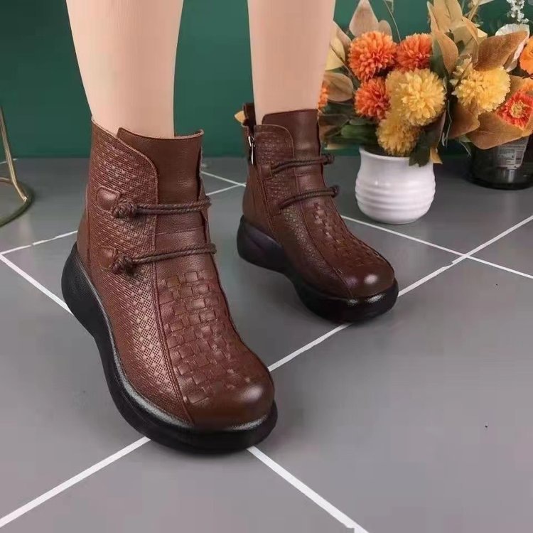 Womens Soft-leather Round-toe Fleece-lined Thermal Cotton Boots foto 2