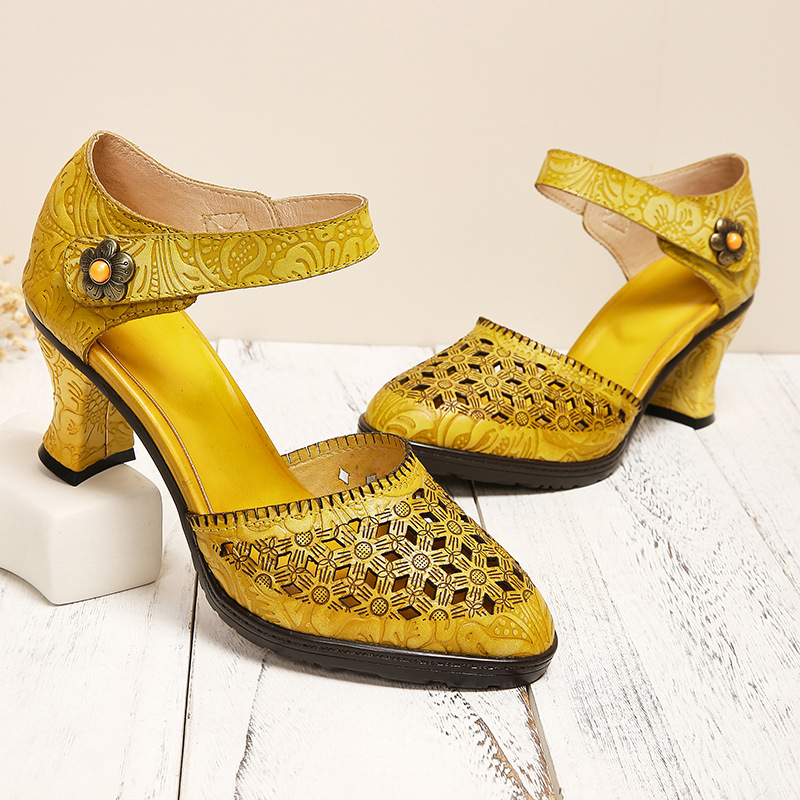 Womens Fashion Hollowed-Out Vintage High-Heel Sandals foto 2