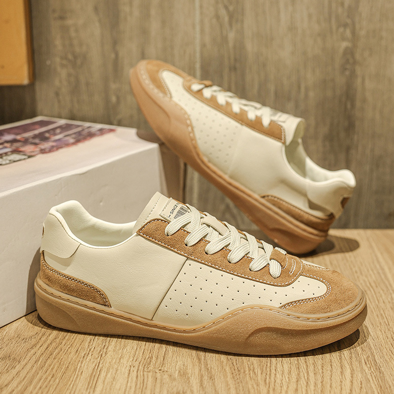 Stitching Contrast Color Genuine Leather Platform Flat Casual Board Shoes foto 5