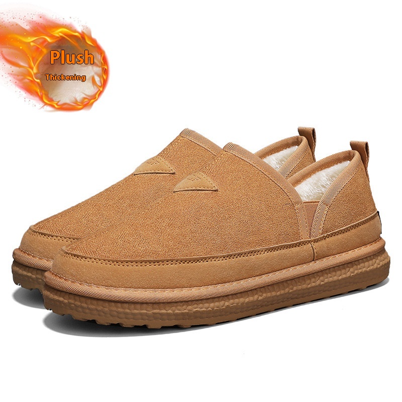 V-cut Fleece Snow Boots Winter Warm Round-toed Suede Ankle Boot Fashion Simple Non-slip Flat Cotton Shoes For Men foto 5