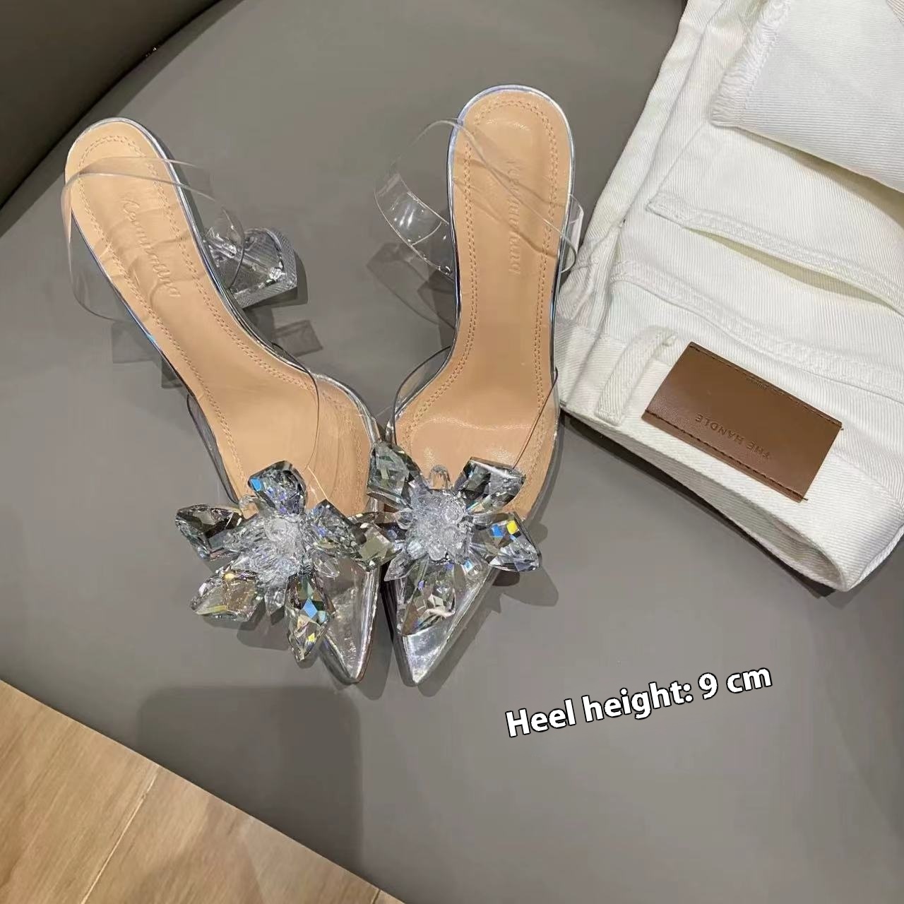 Women's Transparent Crystal Flower High Heels foto 5