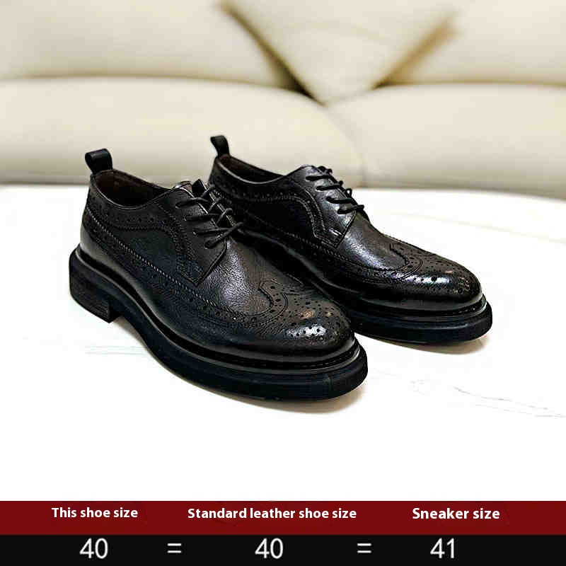 Brogue Men's Shoes Thick Bottom Height-increasing Leather Leather Shoes foto 3