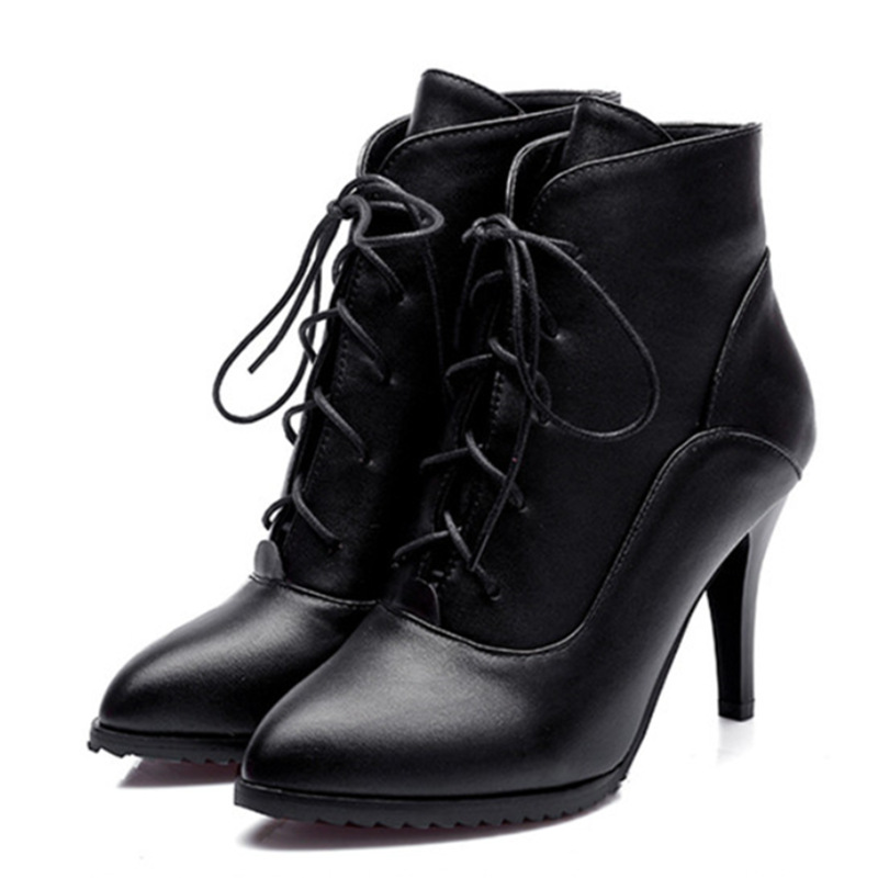 Women's Fashion Lace-up Martin Boots Stiletto Heel foto 5