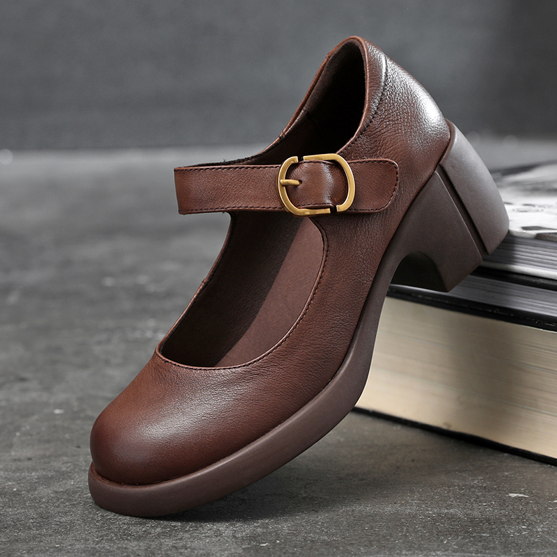 Vintage Mary Jane Women's Small Leather Shoes With Buckle foto 3