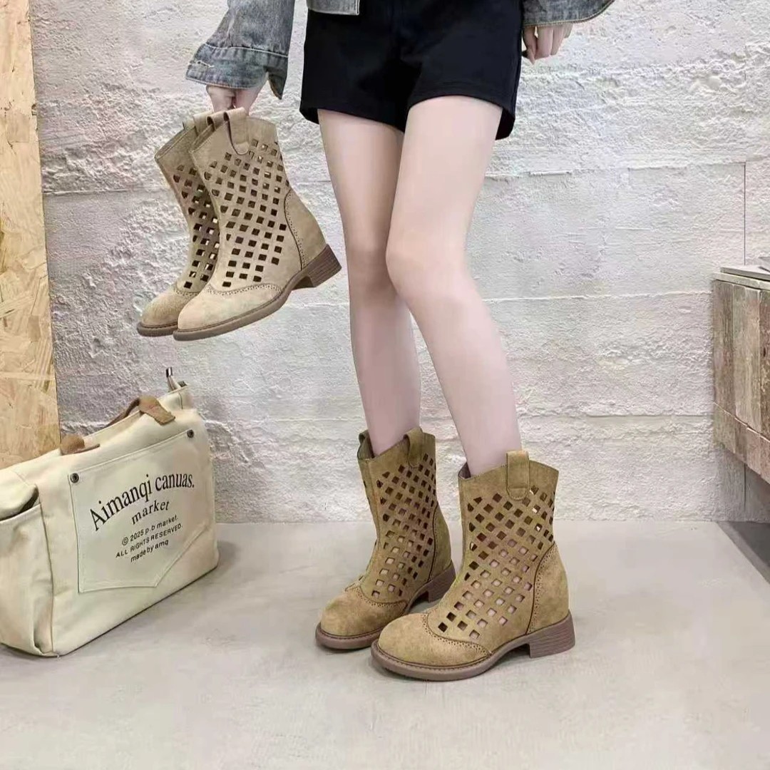 7cm Large Size Hollowed-Out Frosted Mesh Sandals Hole Mid-Calf Short Boots foto 4