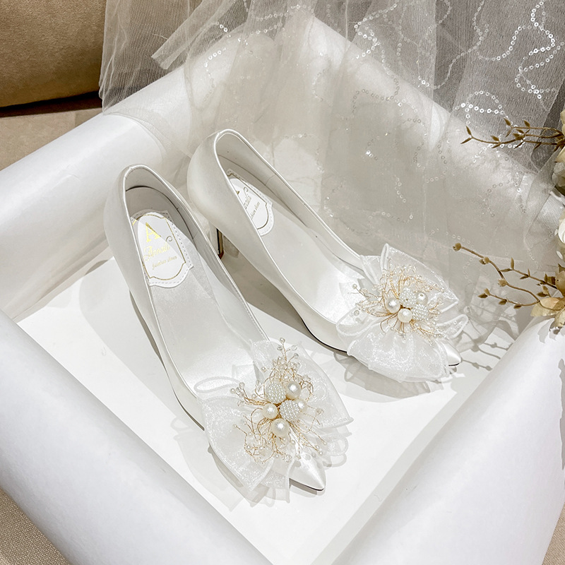 Sweet Bow Bridal Shoes White Wedding Dress foto 5